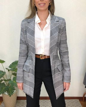 Blazer alongado Xadrez - Cinza